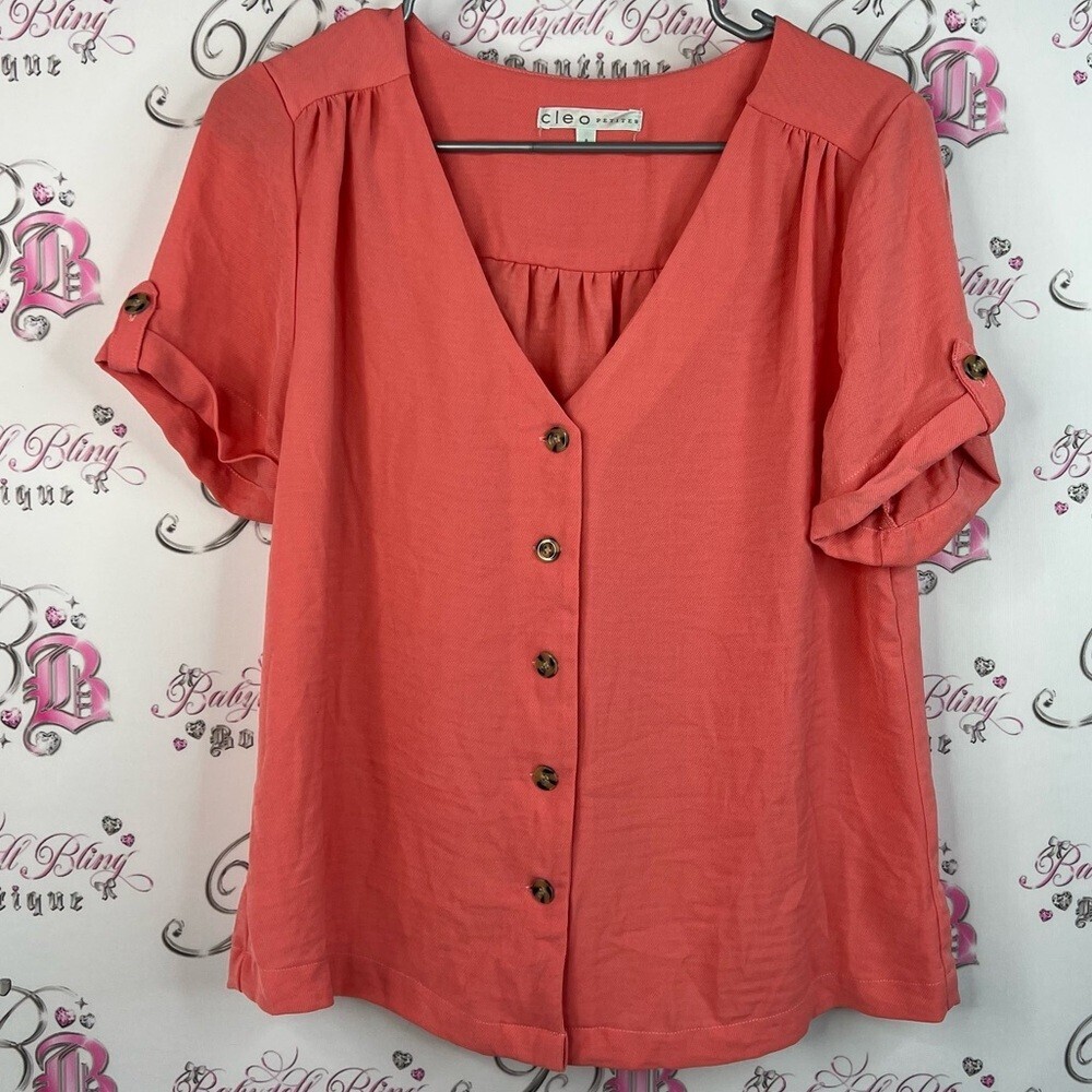Cleo tshirt buttons tee orange Coral Button-Up Blouse